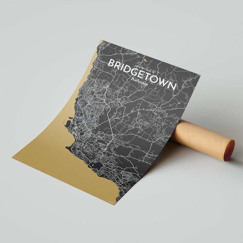 «Bridgetown City Map», impression, H 17 po x l 11 po, Noir et or