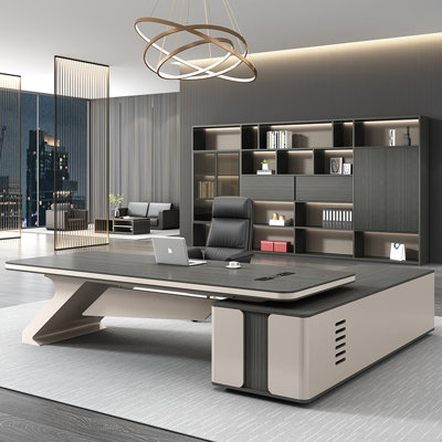 Bureau de direction en L 125,98 po avec armoire latérale et serrure à combinaison