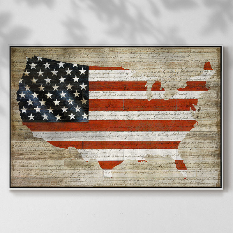 Drapeau américain encadré sur toile, Cadre blanc, H 27 po x l 41 po x P 2 po