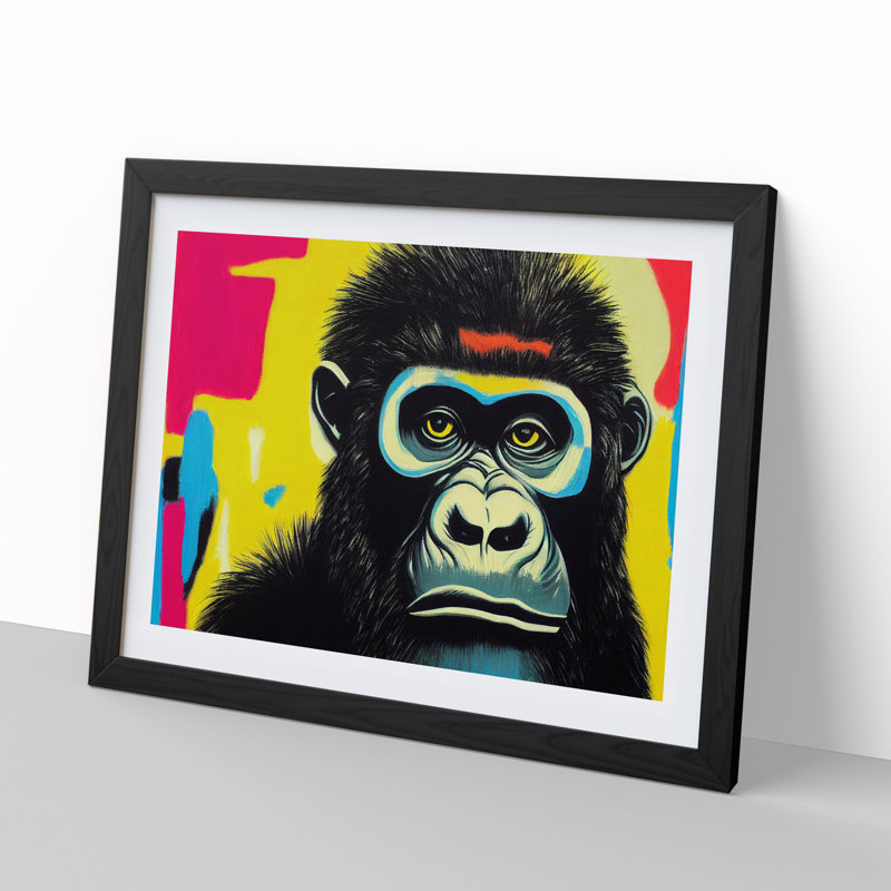 Graffiti Gorilla Abstract - Single Picture Frame Print, 46cm H x 64cm W x 2cm D, Black Framed