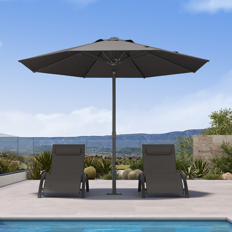 Parasol de table semi-automatique pour l'extérieur 10 pi avec porte 1,89 po et 8 baleines robustes, Gray