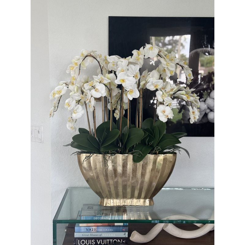 Vivien Gold Vase With Phaleanopsis Orchids, White