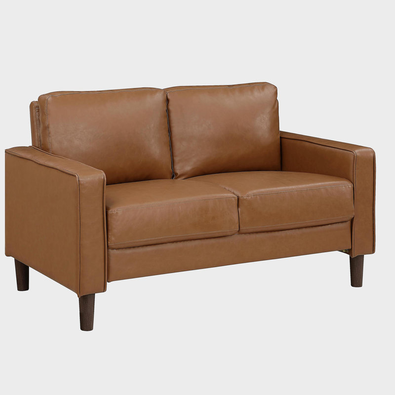 Canapé confortable à dossier rembourré et moderne en similicuir brun, Brun, H 33,5 po x l 54 po x P 32,5 po, 2
