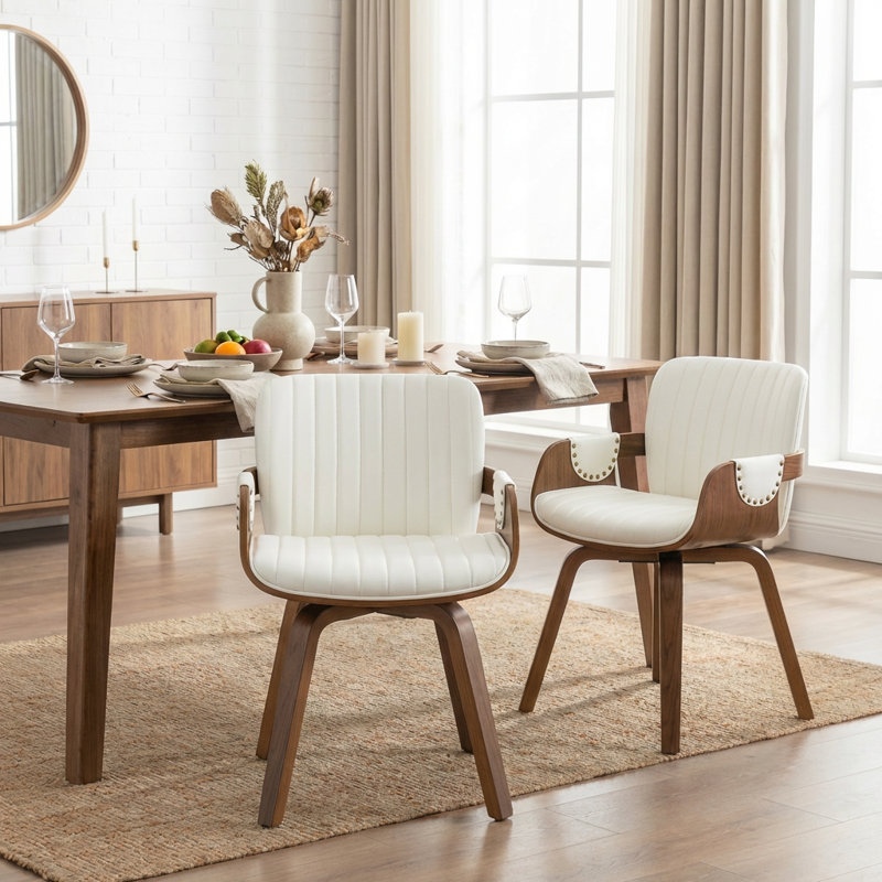 Dundrod Faux Leather Upholstered Swivel Dining Armchair, White