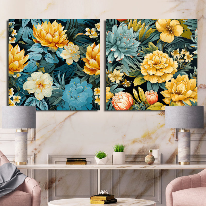 Pineapple Serenity - motif tropical - ensemble de 2 collages floraux carrés, H 36 po x l 73 po, Toile tendue
