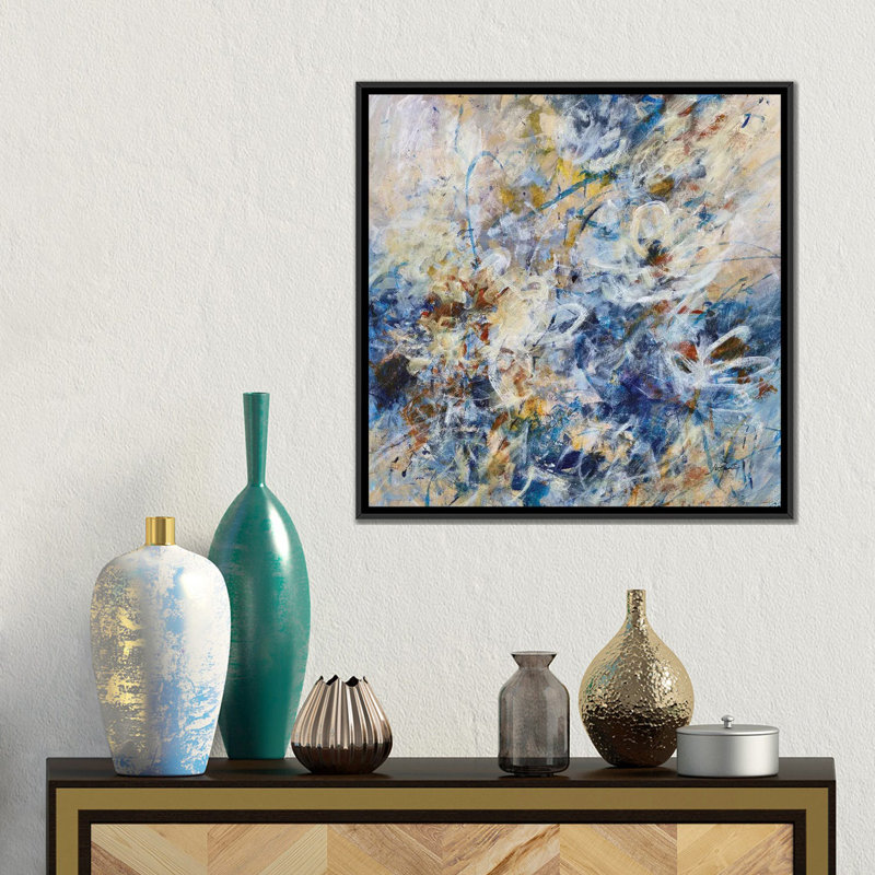 Spanish Floral - Wall Art Print - Framed Canvas, Black, 18" H x 18" W