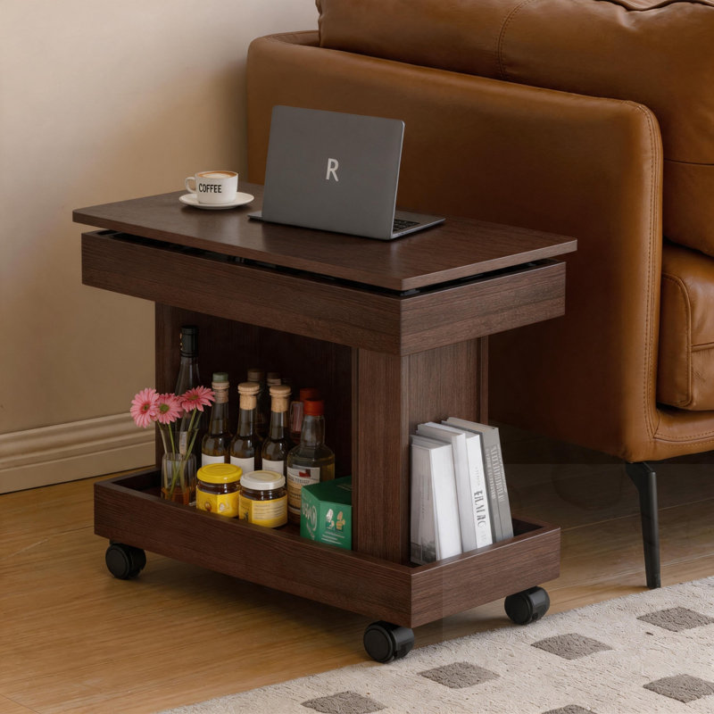 360°Rotating End Table with Wheels