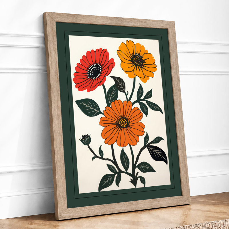 Daisy Study Botanical - Framed Print, A2 - 59.4 x 42.0 cm, Oak