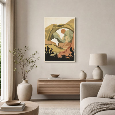 Tableau sur toile « Arche naturelle rouille et olive avec silhouettes de cactus »