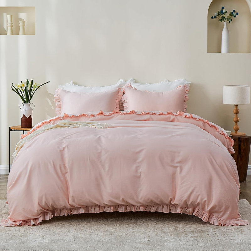 Housse de couette pour lit très grand 100% coton biologique pour enfants, Twin Duvet cover  + 1 Pillowcase, Rose pêche