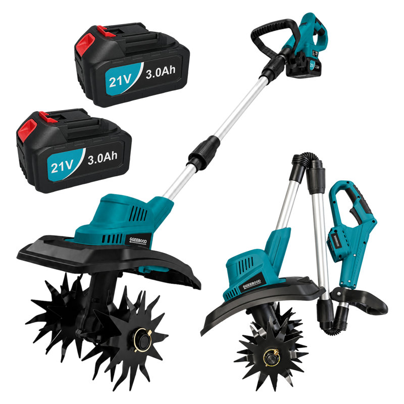 Cordless Garden Tiller Cultivator, Makita Battery Compatible, 21V Dual 3000mAh Batteries Set