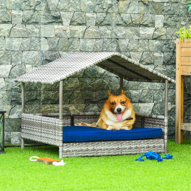 Niche pour chien avec auvent, extérieur - bleu foncé - coussin d'eau pour, petit auvent bleu, imperméable, confortable et moyen