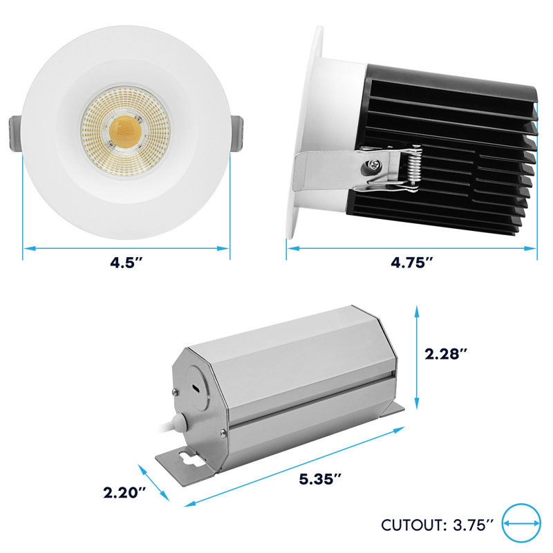 Luminaire encastré à DEL 4 po LUXRITE, 5 lumières à DEL sans lumière, 60º, 22W, 1700LM, garniture ronde interchangeable, à intensité variable, IC et Wet
