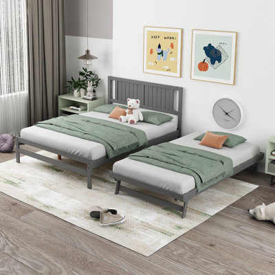Lit double en bois avec lit gigogne réglable Blondena