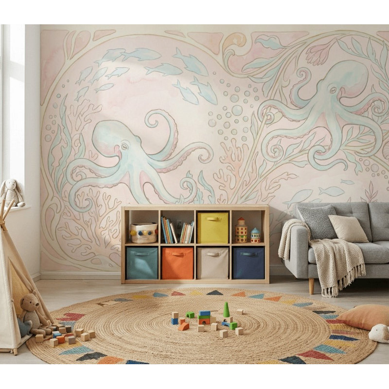 Décoration murale amovible Octopus, Non tissé, 120 po x 96 po