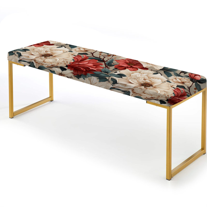 Banc rembourré or, Vintage White Boho Floral Garden Delights IV