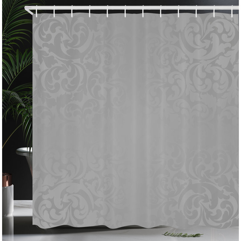 Pale Gray Victorian Damask Fabric Shower Curtain