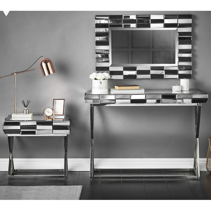 Corinth 110cm Glass Top Console Table, Grey/Silver