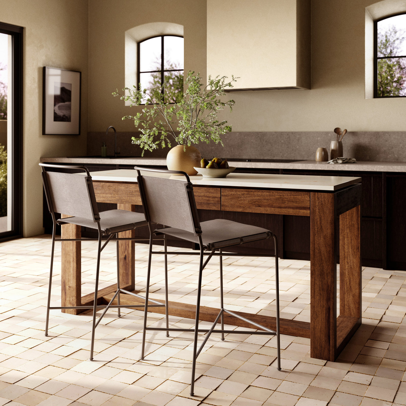 Counter Height 72" Genuine Marble Trestle Dining Table
