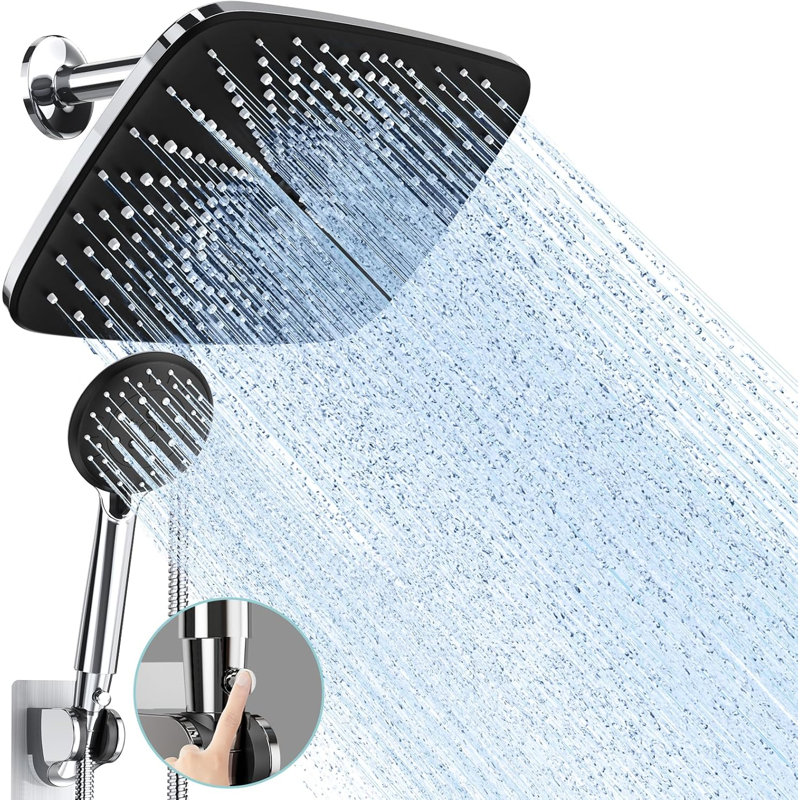 11.8-Inch High-Pressure Rain Shower Head Combo: Dual Handheld & Overhead Modes, 5 Settings, 70-Inch Hose