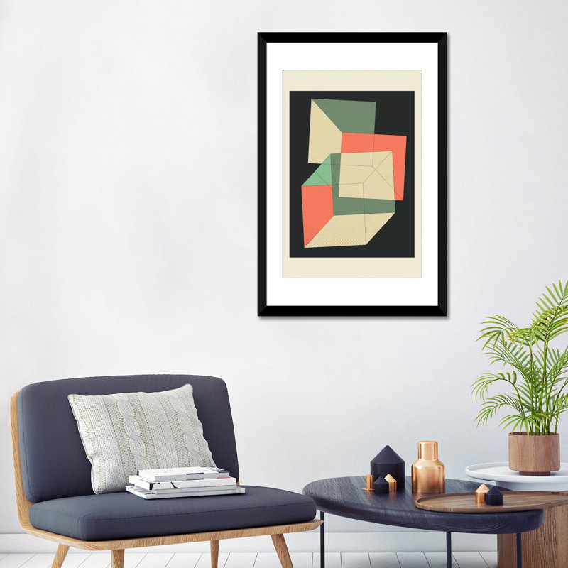 Cubes IV, impression sur toile tendue, Papier d'art encadré noir, Blanc, H 32 po x l 24 po x P 1 po