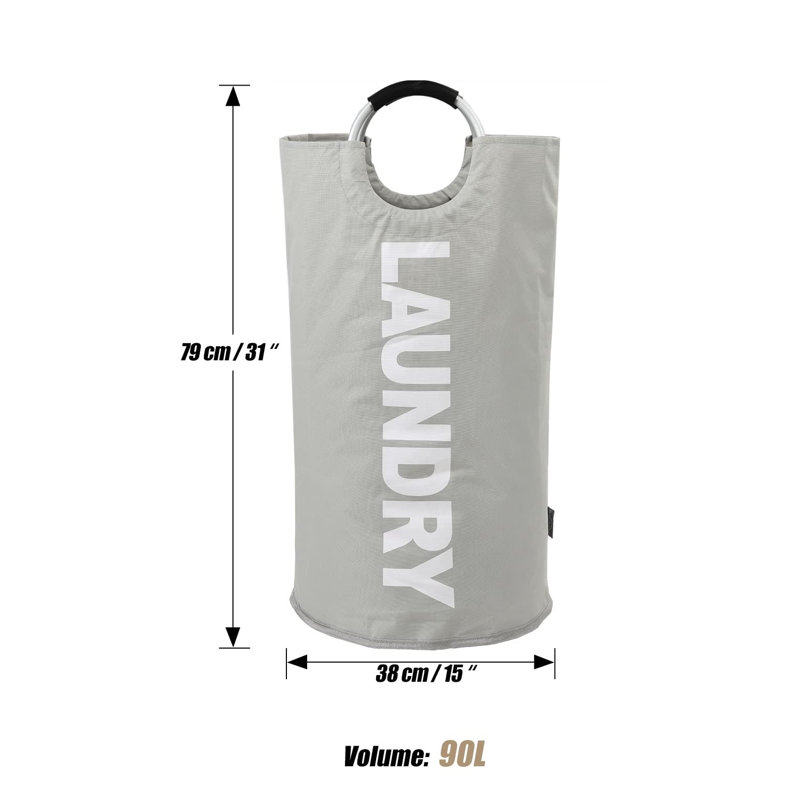 Fabric Laundry Basket with Handles, Light Grey