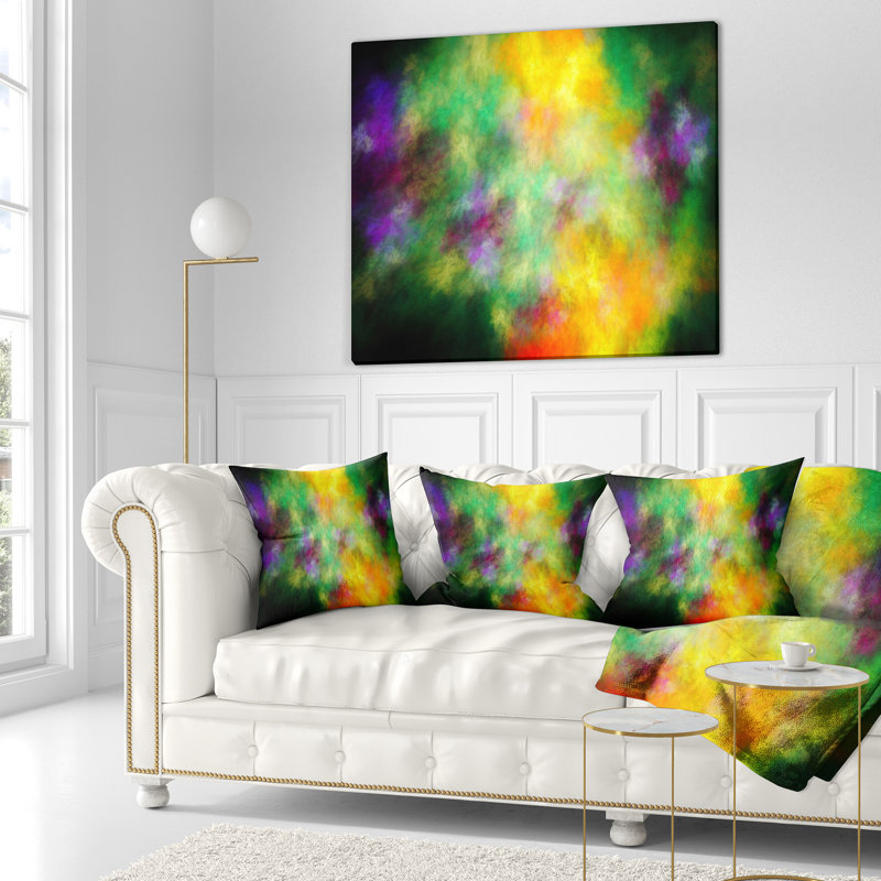 Ciel avec étoiles - coussin abstrait imprimé, 18 po x 18 po, Jaune / vert, Coussin décoratif