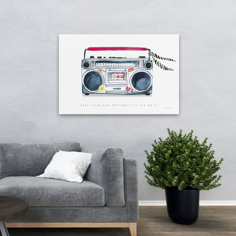 «Boombox Love» - art de la cassette noire des années 80, H 32 po x l 48 po