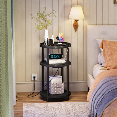Small Round Side Table with Charging Station