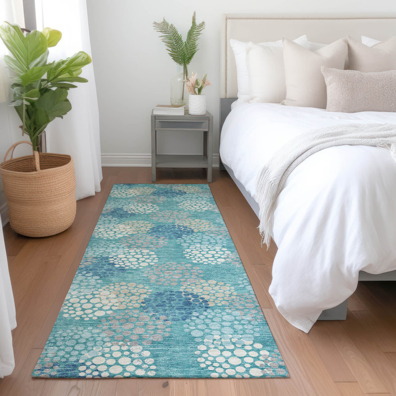Premium Machine Washable Prisco Teal Rug, Runner 2'3" x 7'6"