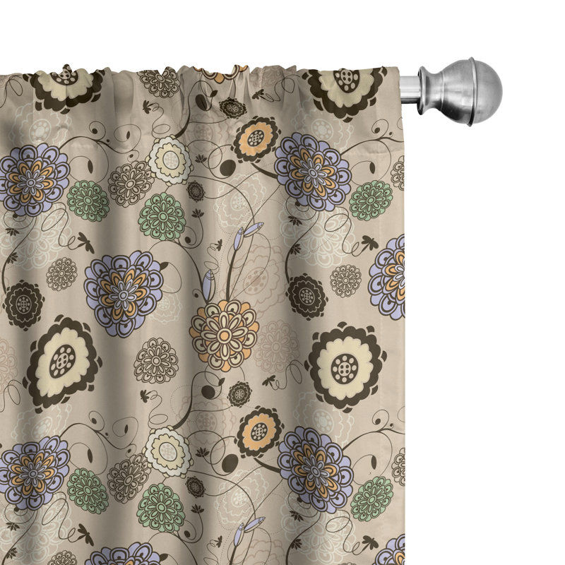 Beige Floral Polyester Rod Pocket Curtain Panels, 28" x 63" Set of 2