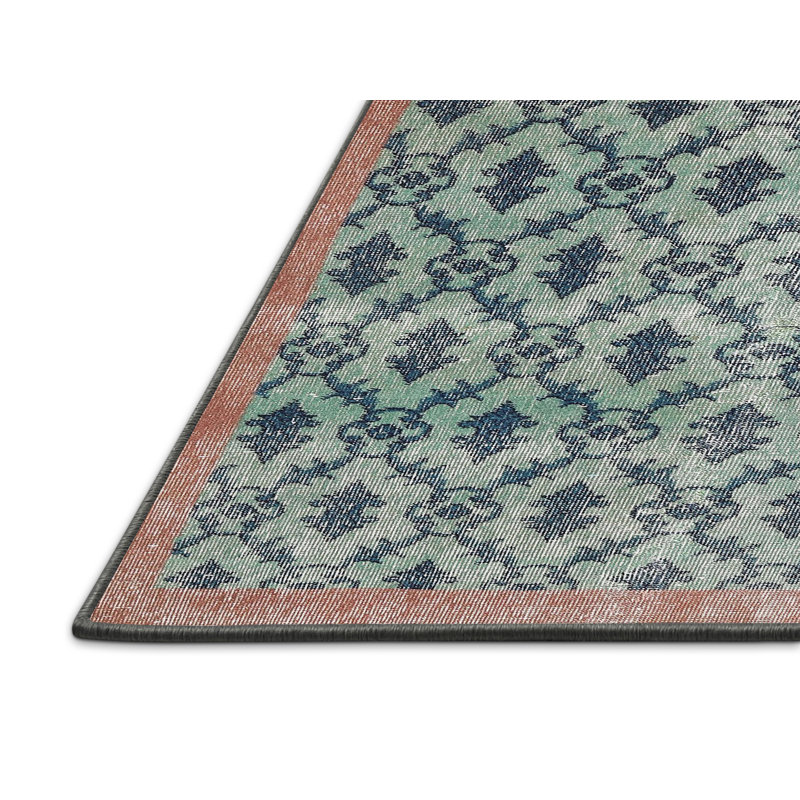 Tapis traditionnel vert / orange, Rectangle 3 pi x 5 pi