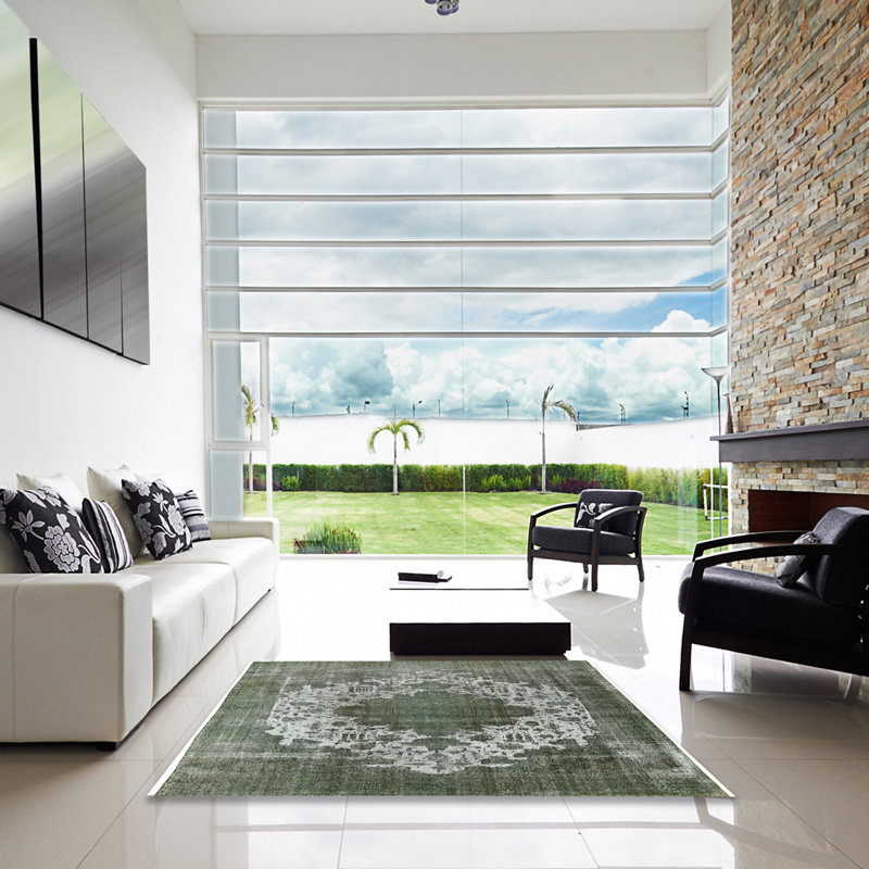 Tapis oriental vert / blanc Henri, Carré 6 pi