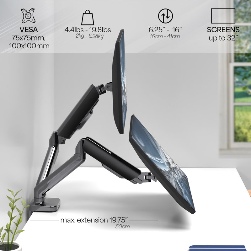 Black Dual Monitor Mechanical Spring Desk Mount Stand