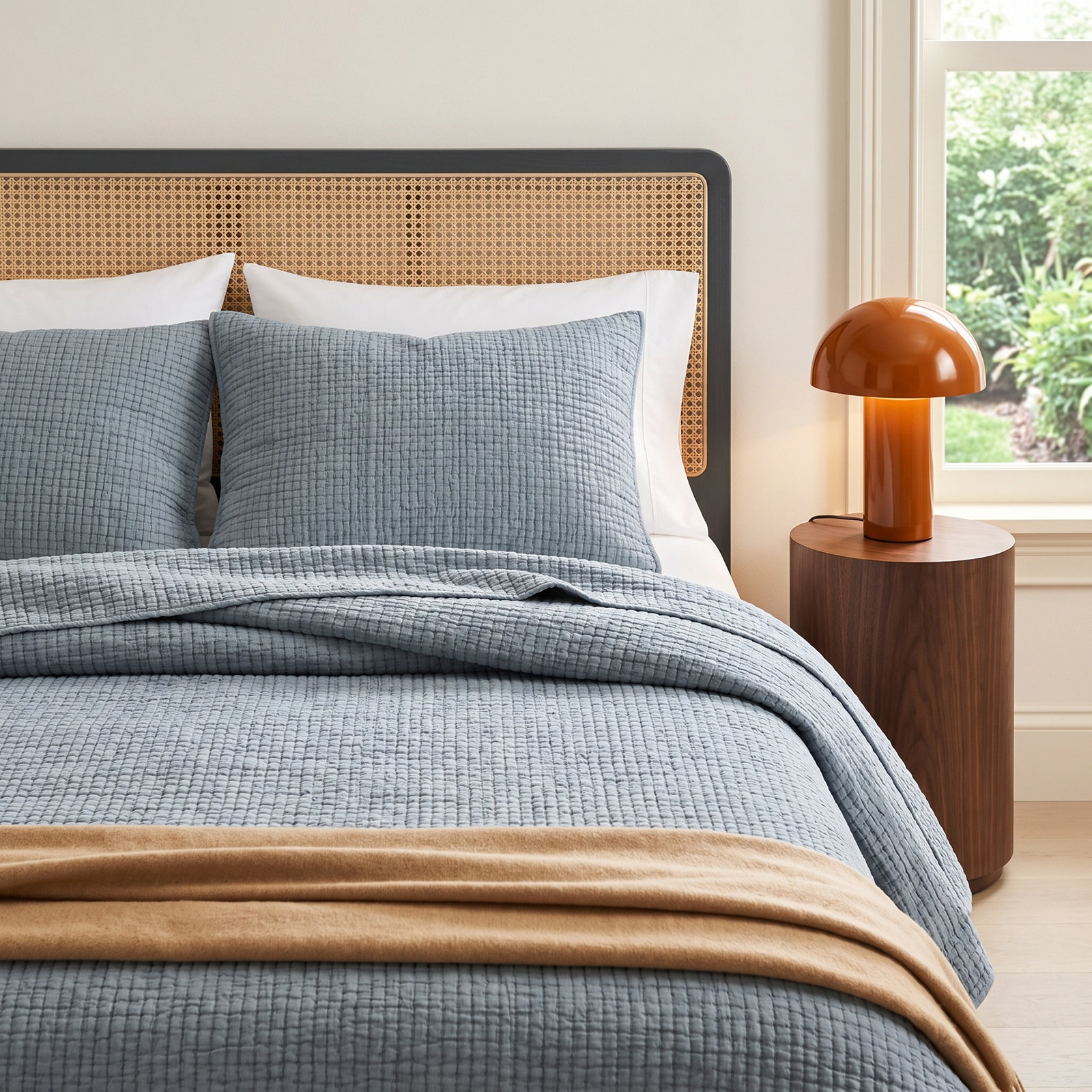 Cotton Gauze Coverlet Set, Queen Quilt + 2 Queen Shams, Dusty Blue