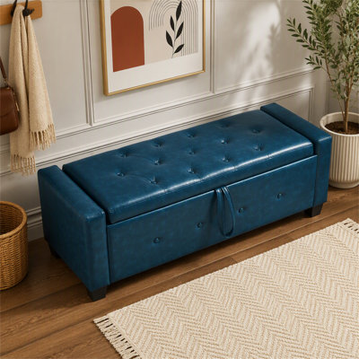 Banc avec repose-pieds 48 po avec rangement, banc pour chambre à coucher, salon, couloir, repose-pieds capitonné en similicuir capitonné