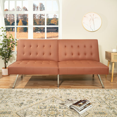 Dahquan Twin 38.6" Futon Sofa Bed, Faux Leather Couch Bed, Futon Convertible Sofa Bed with Metal Leg