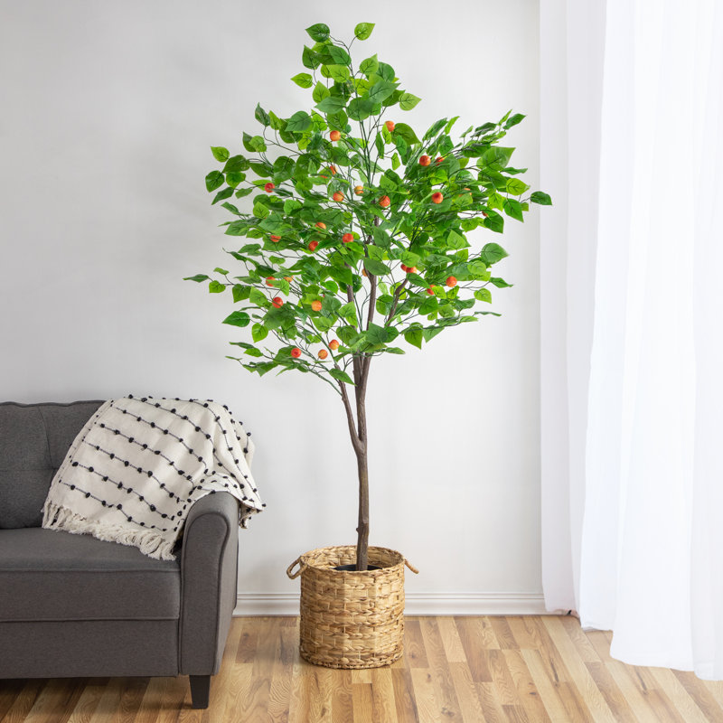 6.5' Green and Red Potted Artificial Apple Tree