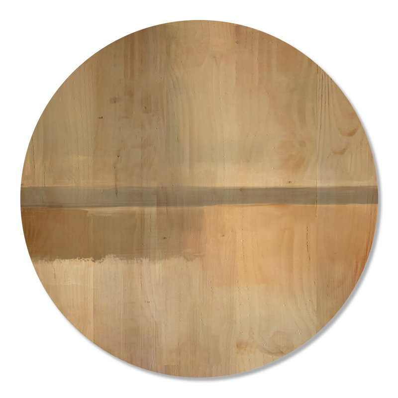 Champs d'horizon sereins - Tableau mural rond en bois représentant un paysage abstrait, Rond 23 po, Rond