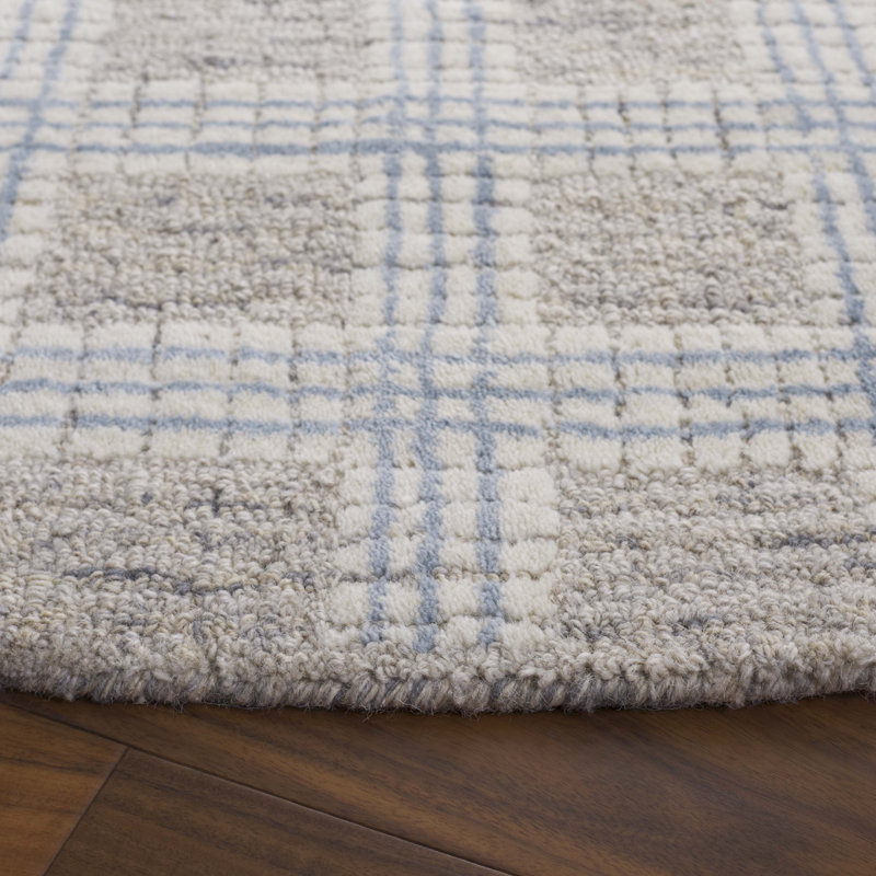 Ebony Hand Tufted Wool Pile Plaid Rug, Round 6'