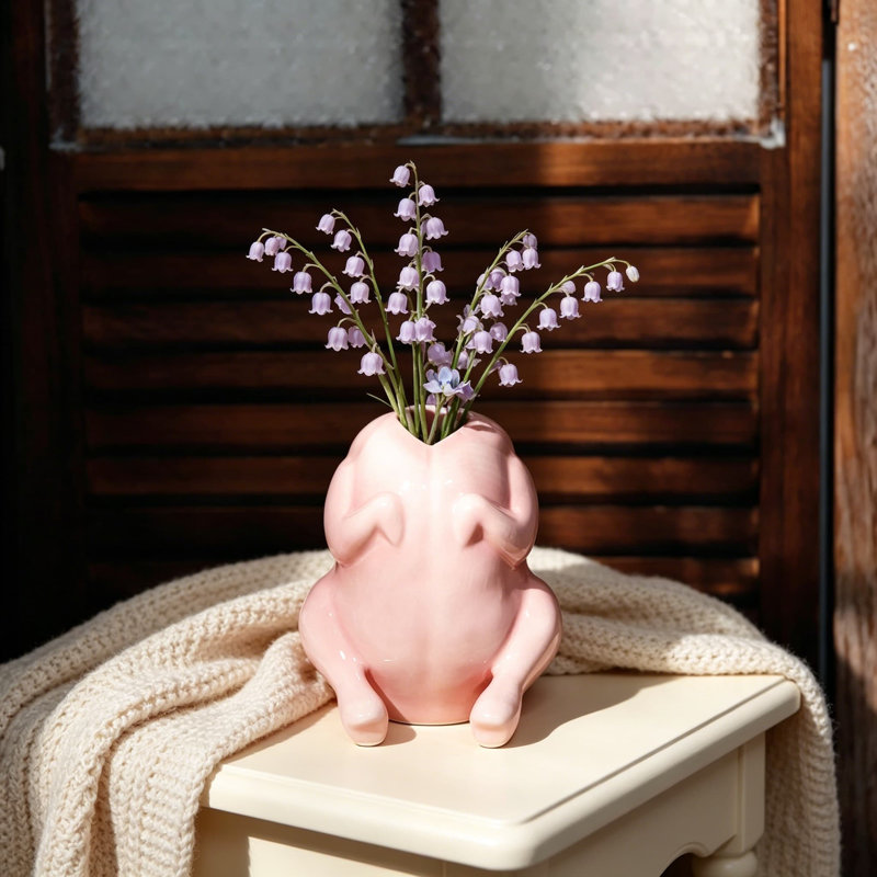 Vase en céramique rose en forme de poulet cru, pot de dinde non cuit amusant, décor de fantaisie de dopamine pour le bureau à domicile, cadeau unique de démarrage de conversation d'éléphant blanc