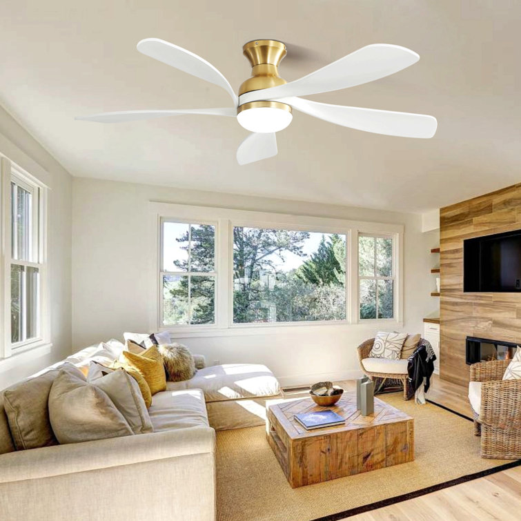 52 Inch Ceiling Fan With Dimmable 3 Colours Led Light Reversible Noiseless Dc Motor Smart App Remote Control