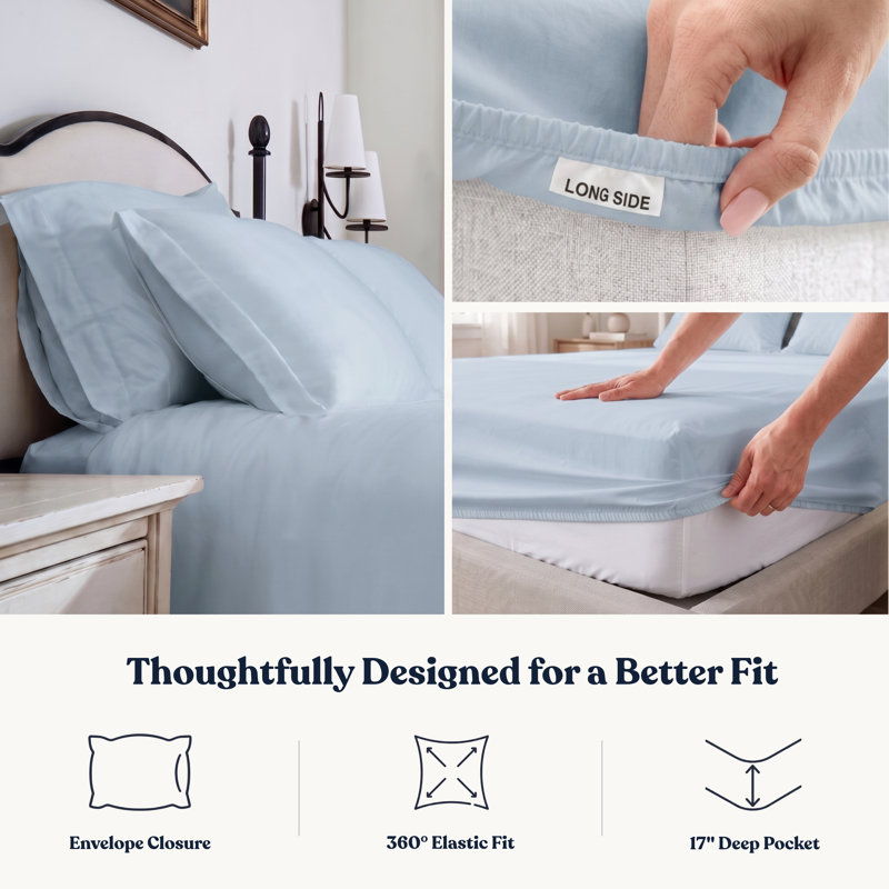 Ensemble de draps 100% coton biologique 100% percale certifié GOTS, ultra doux et soyeux, évacuant l'humidité, Bleu clair
