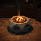 28" Hexagon Terrazzo Propane Gas Fire Pit With Stainless Steel Burner & Lava Rocks