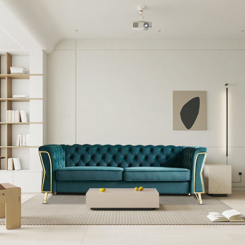 Elira 87.4'' Soft Velvet Flared Arm Sofa for Living Room , Apartment and Office, Green, 2