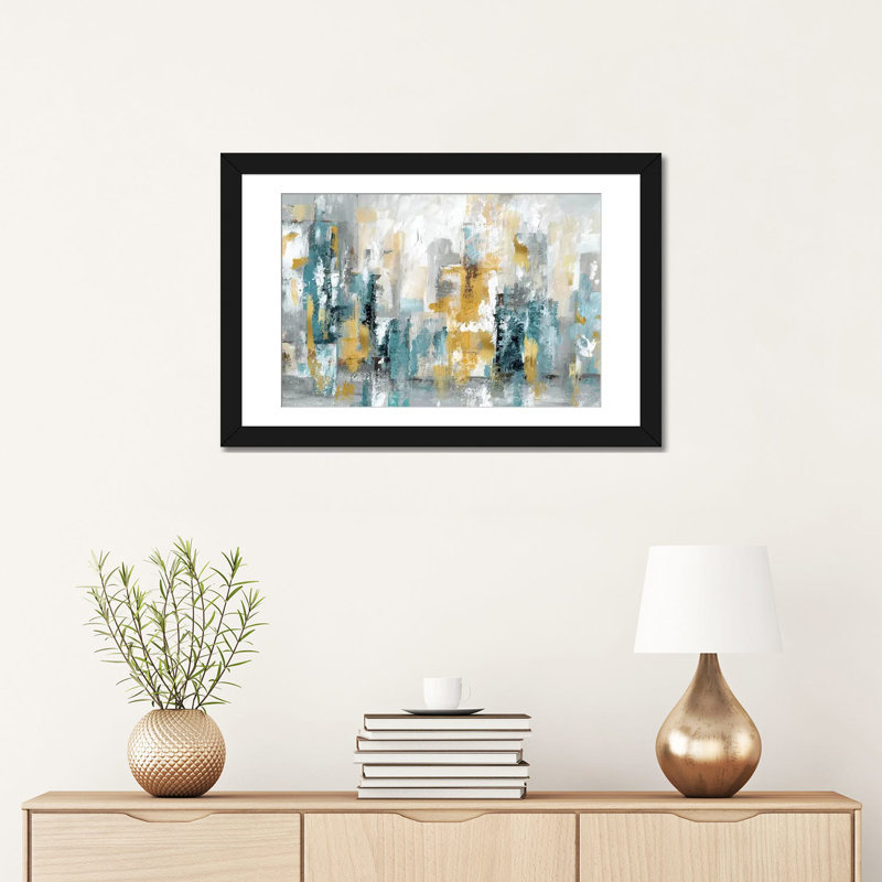 «City Views II», reproduction sur toile, H 16 po x l 24 po x P 1 po, Papier avec cadre noir, Blanc