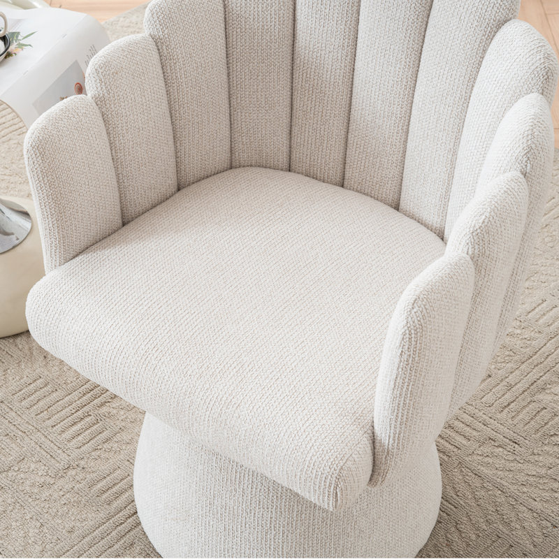 Upholstered  360° Swivel Barrel Accent Chair with Shell-Shaped Back, Beige