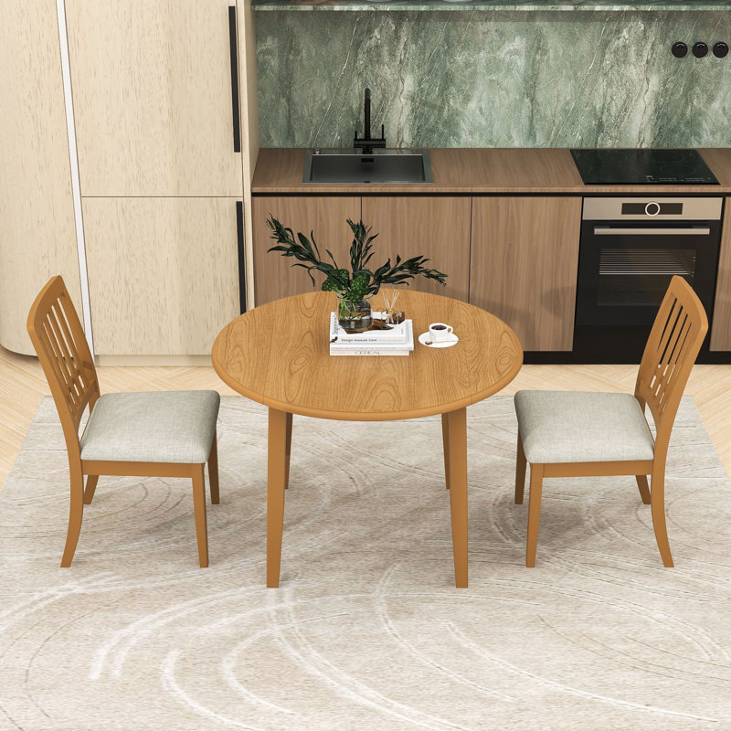 Ensemble repas compact 3 pièces avec table rabattable et 2 chaises rembourrées pour économiser de l'espace, Brun pâle, 3