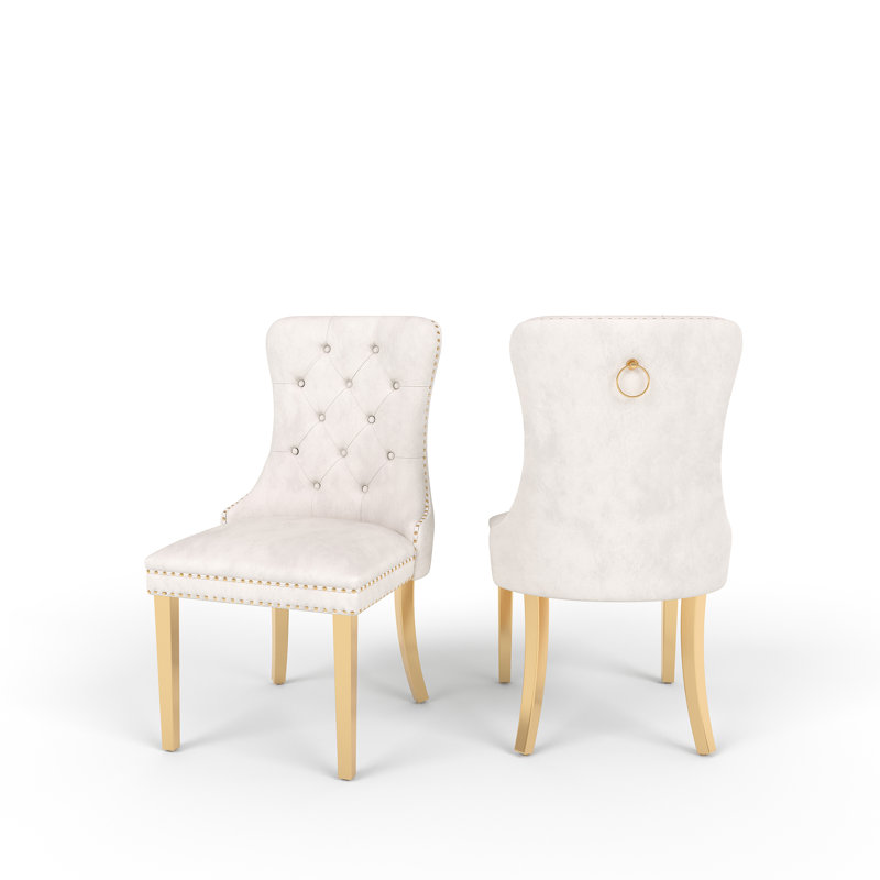 Tufted Velvet Upholstered Wingback  Dining Chair, Gold, White