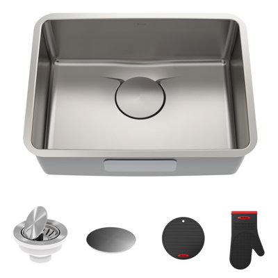 Évier de cuisine en acier inoxydable à simple cuve encastrable en forme de L 25 pouces DRA ™ KRAUS RA Series avec DrainAssure WaterWay